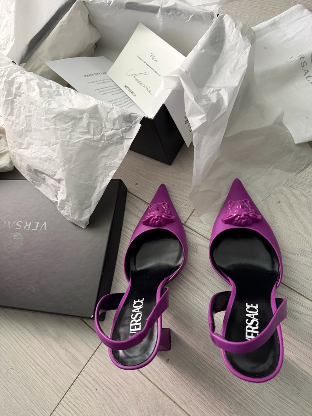 Versace Magenta Pointed Medusa Slingback Flats